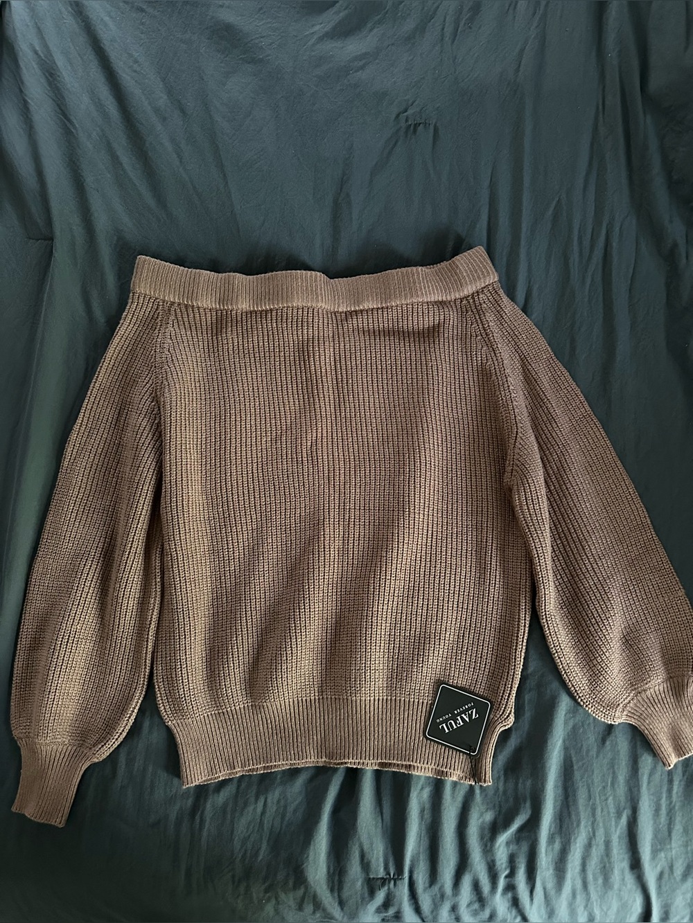Off-Shoulder Brown Knit Sweater